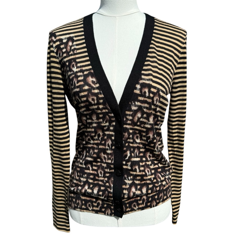 Tory Burch Black and Tan Patterned Cardigan